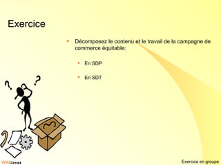 Exercice Décomposez le contenu et le travail de la campagne de commerce équitable: En SDP En SDT Exercice en groupe 