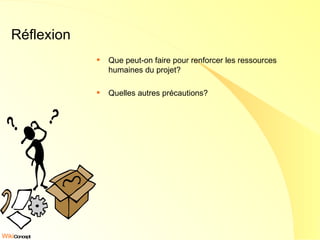 Réflexion Que peut-on faire pour renforcer les ressources humaines du projet? Quelles autres précautions? 
