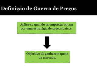 Aplica-se quando as empresas optam
por uma estratégia de preços baixos.




    Objectivo de ganharem quota
            de mercado.
 