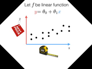 x
Let be linear functiony= f(x)
y= ✓0 + ✓1x
y
 