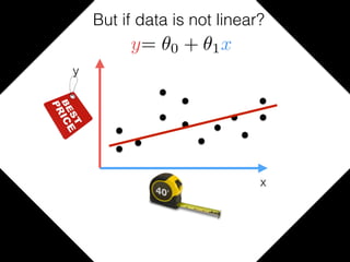 x
But if data is not linear?
y= ✓0 + ✓1x
y
 