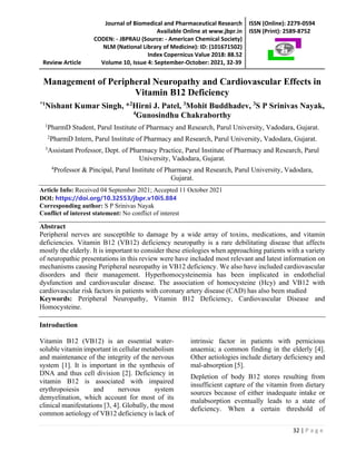 Management of Peripheral Neuropathy and Cardiovascular Effects in ...