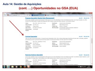 (cont. …) Oportunidades no GSA (EUA)
Aula 14: Gestão de Aquisições
 