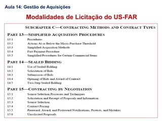 Aula 14: Gestão de Aquisições
Modalidades de Licitação do US-FAR
 