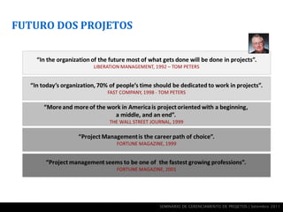 FUTURO DOS PROJETOS




                      SEMINÁRIO DE GERENCIAMENTO DE PROJETOS | Setembro 2011
 