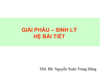 GIẢI PHẨU – SINH LÝ 
HỆ BÀI TiẾT 
ThS. BS. Nguyễn Xuân Trung Dũng 
 