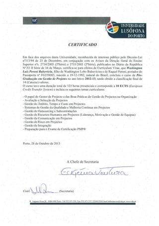 Certificado Pós-Graduação em Gestão de Projetos