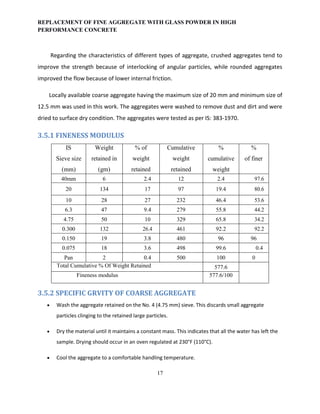 REPLACEMENT OF FINE AGGREGATE WITH GLASS POWDER IN HIGH PERFORMANCE ...