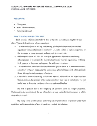 REPLACEMENT OF FINE AGGREGATE WITH GLASS POWDER IN HIGH PERFORMANCE ...