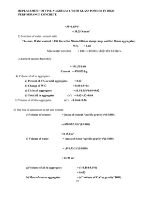 REPLACEMENT OF FINE AGGREGATE WITH GLASS POWDER IN HIGH PERFORMANCE ...