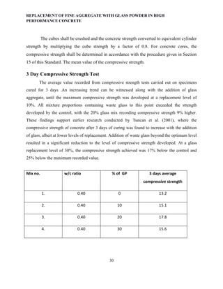 REPLACEMENT OF FINE AGGREGATE WITH GLASS POWDER IN HIGH PERFORMANCE ...