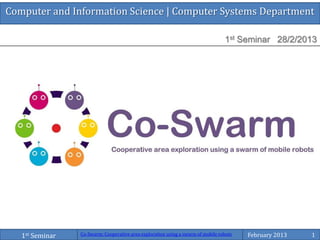 Computer and Information Science | Computer Systems Department
1st Seminar 28/2/2013
Co-Swarm: Cooperative area exploration using a swarm of mobile robots February 2013 11st Seminar
 