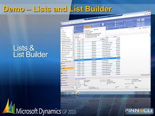 Demo – Lists and List BuilderLists &List Builder