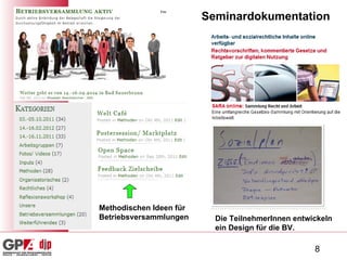Seminardokumentation Methodischen Ideen für Betriebsversammlungen Die TeilnehmerInnen entwickeln ein Design für die BV. 