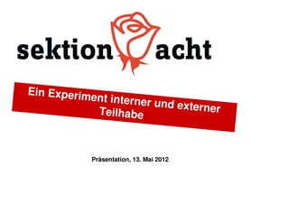 Ein Experim
           ent interner
                        und externe
            Teilhabe               r



           Präsentation, 13. Mai 2012
 