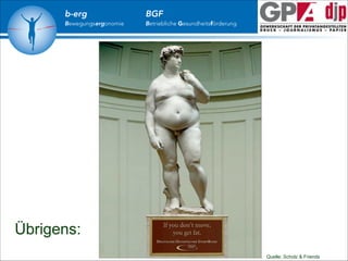 b-erg

Bewegungsergonomie

BGF

Betriebliche Gesundheitsförderung

Übrigens:
Quelle: Scholz & Friends

 