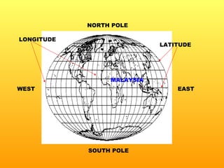 NORTH POLE SOUTH POLE EAST WEST LONGITUDE LATITUDE MALAYSIA ● 