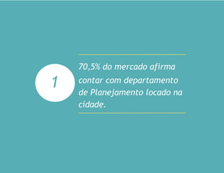 1
70,5% do mercado afirma
contar com departamento
de Planejamento locado na
cidade.
 