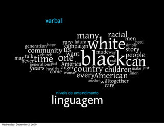 verbal




                                 níveis de entendimento

                                linguagem
Wednesday, December 2, 2009
 