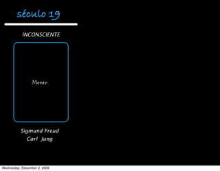 século 19
           INCONSCIENTE




                Mente




          Sigmund Freud
              Carl Jung




Wednesday, December 2, 2009
 