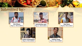 Submitted by:-
Kher Bhavin
Reg.no:- 4011120013
Sindha Vishwarajsinh
Reg.no:-4011120033
Kachchhatiya Vipul
Reg.no:-4011120011
Nayi Harsh
Reg.No:-4011120017
Gadhavi Tanay
Reg.no:-4011120009
 