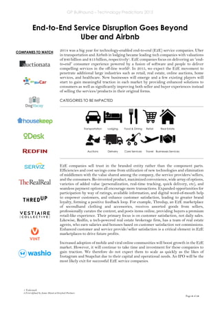 GP Bullhound – Technology Predictions 2015
Page 6 of 18
End-to-End Service Disruption Goes Beyond
Uber and Airbnb
1 Techcr...