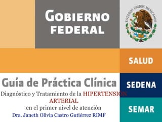 Diagnóstico y Tratamiento de la HIPERTENSIÓN
ARTERIAL
en el primer nivel de atención
Dra. Janeth Olivia Castro Gutiérrez RIMF
 