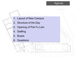 Agenda Layout of New Campus Structure of the Day Opening of Pok Fu Lam Staffing Buses Questions 