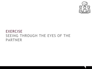 EXERCISE
SEEING THROUGH THE EYES OF THE
PARTNER
 