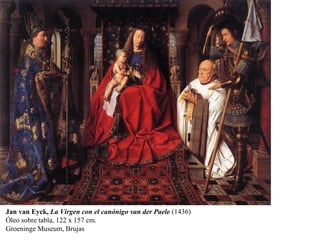 Jan van Eyck, La Virgen con el canónigo van der Paele (1436)
Óleo sobre tabla, 122 x 157 cm.
Groeninge Museum, Brujas

 