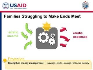 Families Struggling to Make Ends MeeterraticincomeerraticexpensesProtectionStrengthen money management  ::  savings, credit, storage, financial literacy