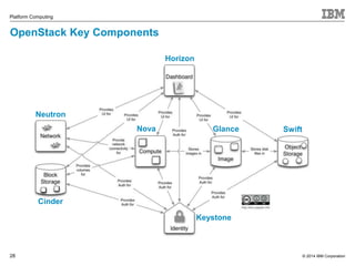 © 2014 IBM Corporation 
Platform Computing 
28 
Horizon 
Nova 
Cinder 
Swift 
Neutron 
Glance 
Keystone 
OpenStack Key Components 
 
