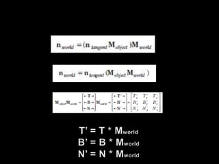 T’ = T * MworldB’ = B * MworldN’ = N * Mworld