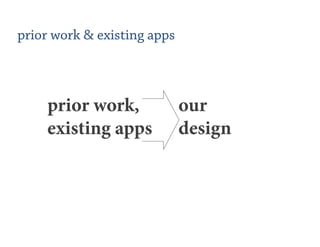 prior work & existing apps



    prior work,              our
    existing apps            design
 