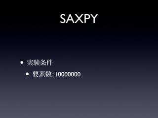 SAXPY
• 実験条件
• 要素数:10000000
 