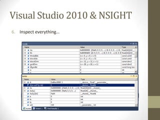 Visual Studio 2010 & NSIGHT
6. Inspect everything…
 