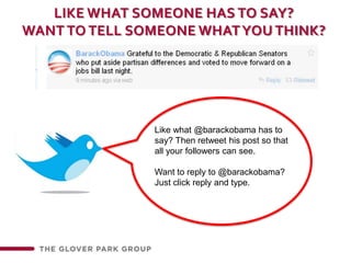 Like what someone has to say?Want to tell someone what you think?Like what @barackobamahas to say? Then retweet his post so that all your followers can see.Want to reply to @barackobama? Just click reply and type.