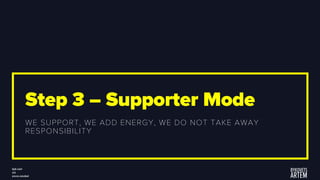 Step 3 – Supporter Mode
WE SUPPORT, WE ADD ENERGY, WE DO NOT TAKE AWAY
RESPONSIBILITY
 