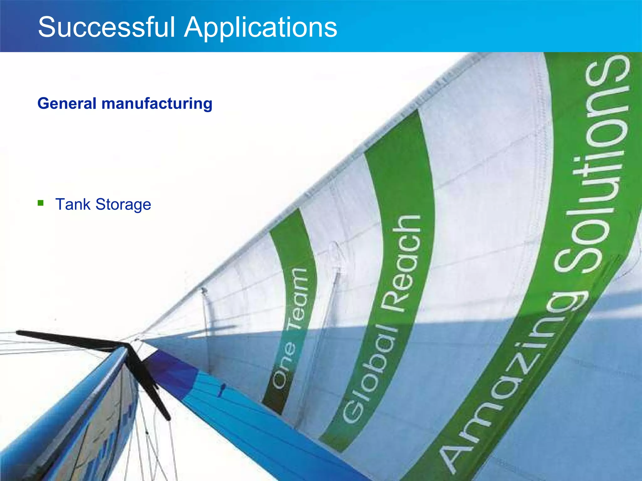Successful Applications General manufacturing Tank Storage 