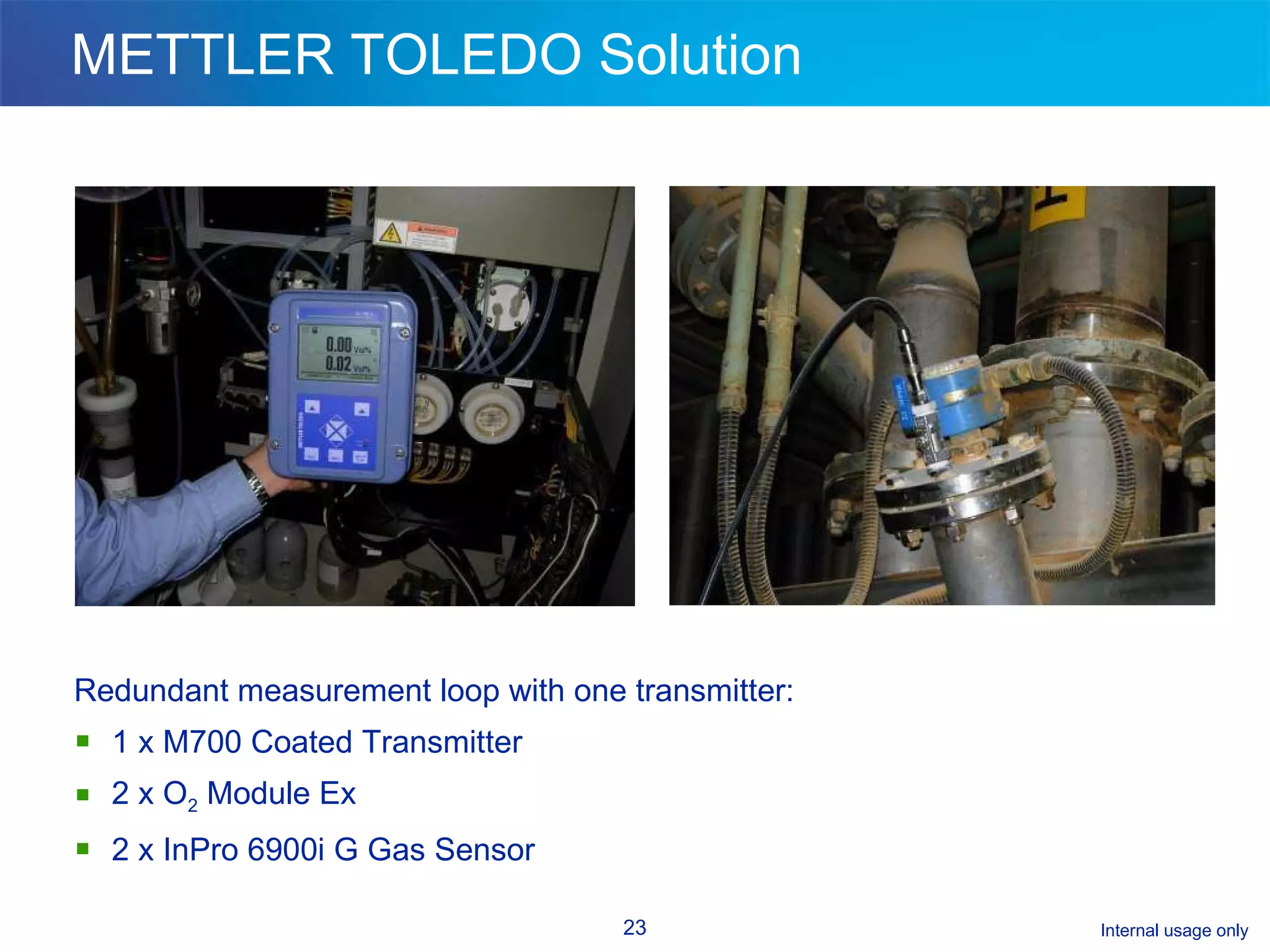 METTLER TOLEDO Solution Redundant measurement loop with one transmitter: 1 x M700 Coated Transmitter 2 x O 2  Module Ex 2 x InPro 6900i G Gas Sensor 