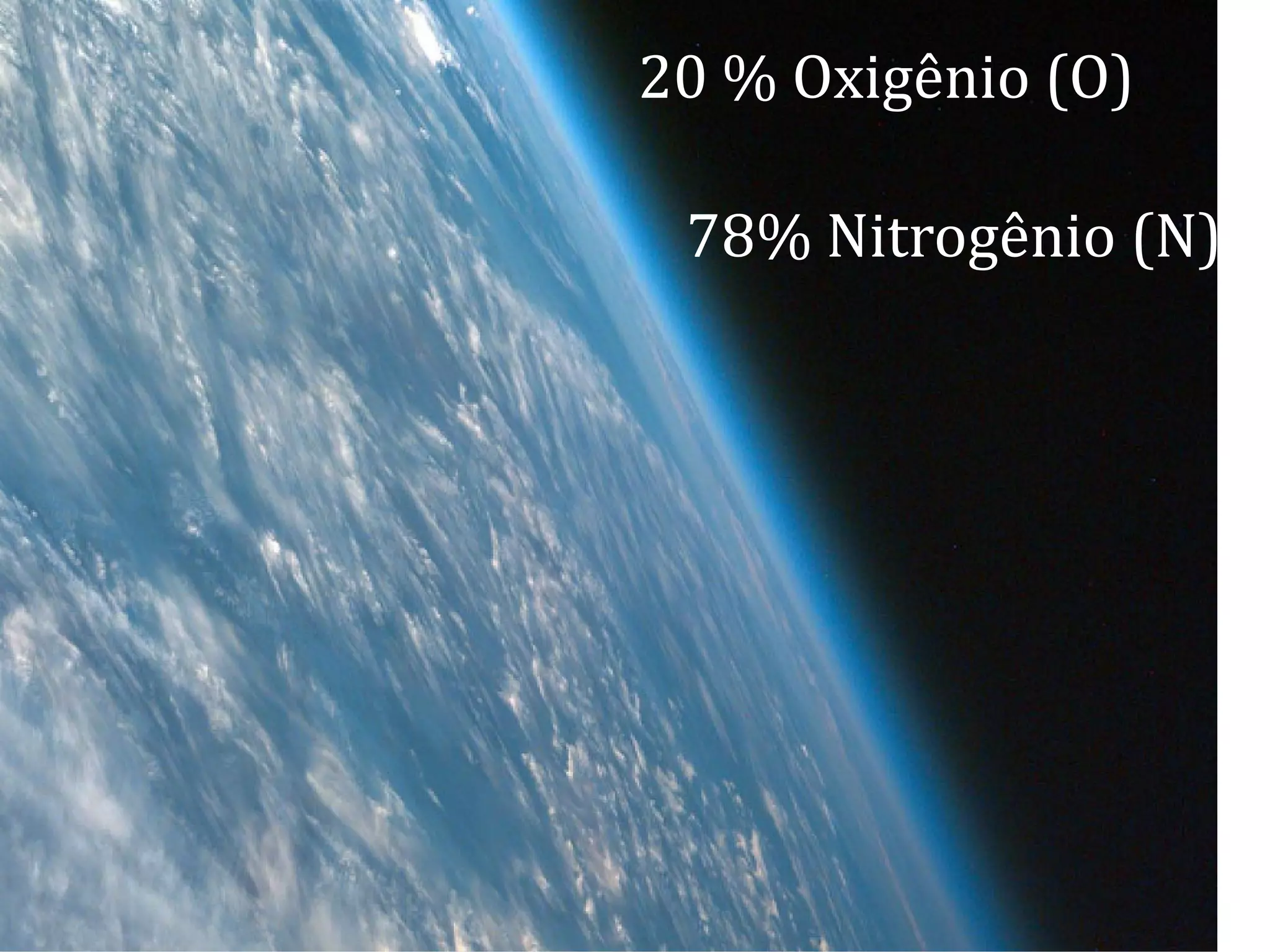 78% Nitrogênio (N)
20 % Oxigênio (O)