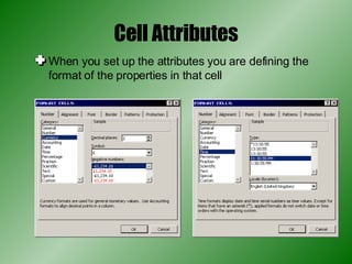 Cell Attributes When you set up the attributes you are defining the format of the properties in that cell 