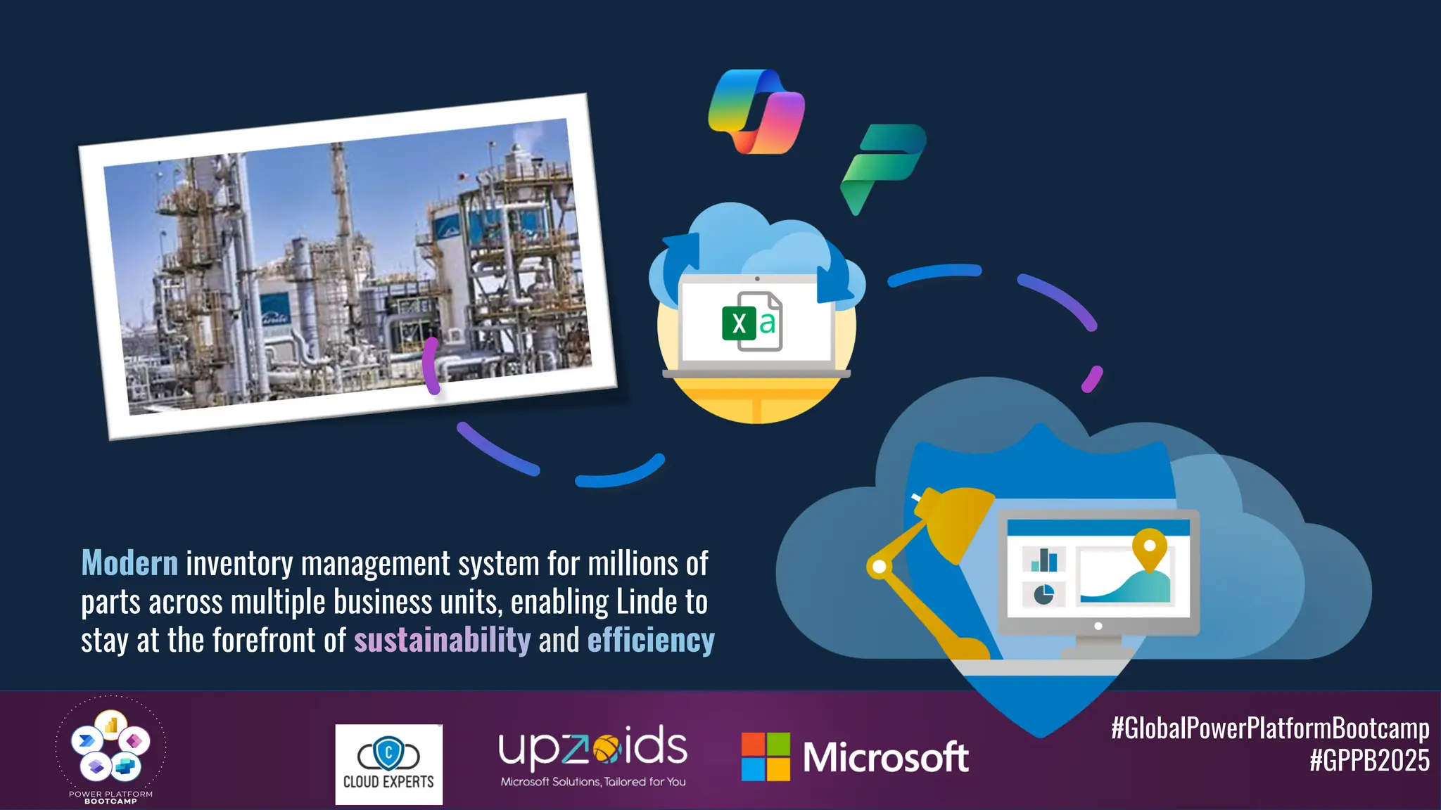 #GlobalPowerPlatformBootcamp
#GPPB2025
Modern inventory management system for millions of
parts across multiple business units, enabling Linde to
stay at the forefront of sustainability and efficiency
 