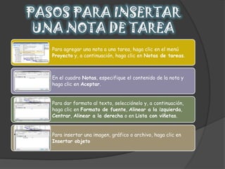 PASOS PARA INSERTAR UNA NOTA DE TAREA