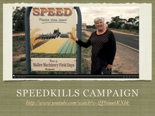 SPEEDKILLS CAMPAIGN
 http://www.youtube.com/watch?v=QPhiuu6RXbk
 