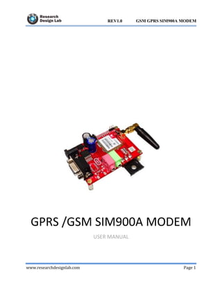 www.researchdesignlab.com Page 1
GSM GPRS SIM900A MODEMREV1.0
GPRS /GSM SIM900A MODEM
USER MANUAL
 