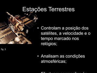 Segmento de ControloConstituído por 5 estações terrestres, onde 4 fazem a observação do satélite e a 5ª é a estação de controlo, localizada em Colorado Springs.