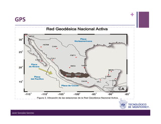 +	
  
    GPS	
  

                        MEXI

         30                                                                  Placa
                                                                        Norteamericana
                                           HERM
                                                   CHIH


         25
                                                                    FMTY
                                                  CULI
                                   LPAZ

                          Placa
                                                                    INEG        TAMP
                        de Rivera
         20
                                                                                                      MERI

                                                                 COLI    TOLU
                             Placa                                                                  CAMP
                          del Pacífico
                                                                                OAXA                       CHET
         15                                                                                  VILL

                                                            Placa de Cocos

                                                                                                                  CA
                  -115                    -110            -105          -100           -95           -90               -85




Javier	
  Gonzalez-­‐Sanchez	
  
 