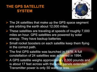 GPS receiver compares the time a signal was transmitted by a satellite with the time it was receive user's position and display it on the unit's electronic map.