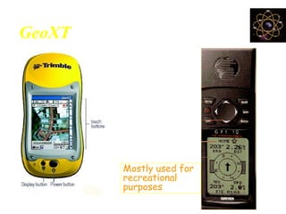 GeoXT Versus Garmin
Mostly used
for GIS data
collection
Mostly used for
recreational
purposes
 